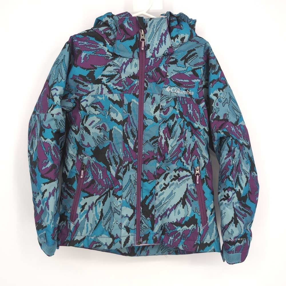 Columbia Ski Jacket Blue Purple Abstract Interchange Omni-Tech Hooded XS 6/6X